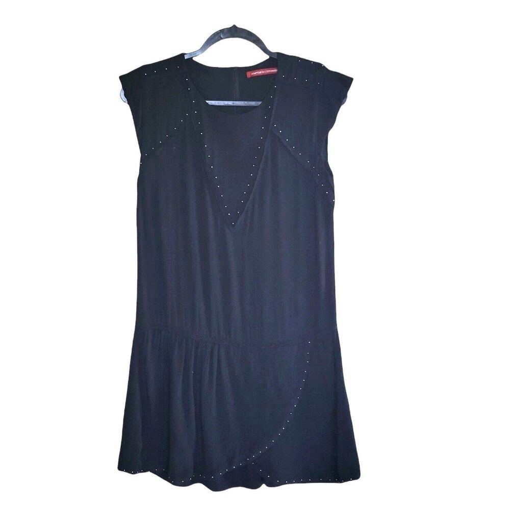 Comptoir Des Cotonniers Womens Tunic Dress Black Studded Cap Sleeves 36